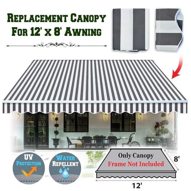 Alt view image 2 of 7 - YardGrow Retractable Awning Fabric Replacement Outdoor Sunshade Canopy Awning Cover for 12' x 8' Awning, Canopy ONLY (Grey with White)