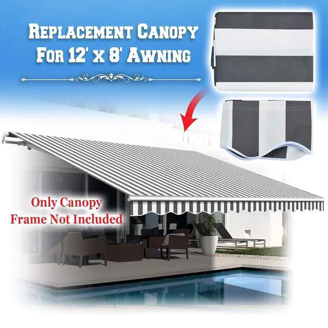 Alt view image 3 of 7 - YardGrow Retractable Awning Fabric Replacement Outdoor Sunshade Canopy Awning Cover for 12' x 8' Awning, Canopy ONLY (Grey with White)