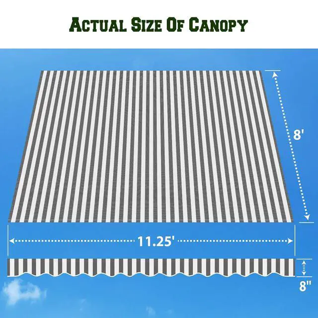 Alt view image 4 of 7 - YardGrow Retractable Awning Fabric Replacement Outdoor Sunshade Canopy Awning Cover for 12' x 8' Awning, Canopy ONLY (Grey with White)