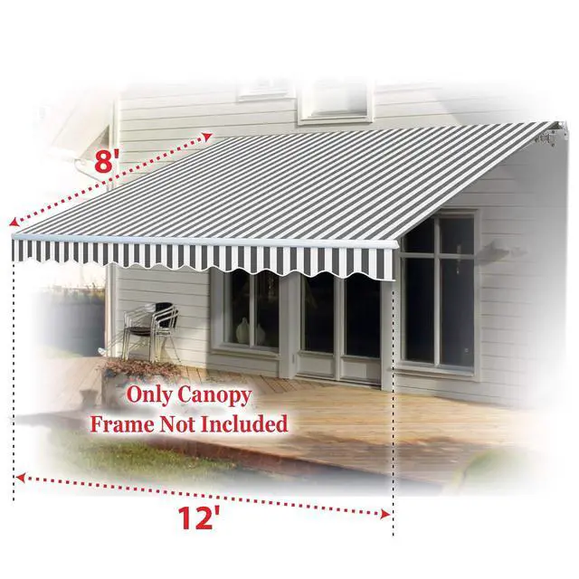 Alt view image 5 of 7 - YardGrow Retractable Awning Fabric Replacement Outdoor Sunshade Canopy Awning Cover for 12' x 8' Awning, Canopy ONLY (Grey with White)