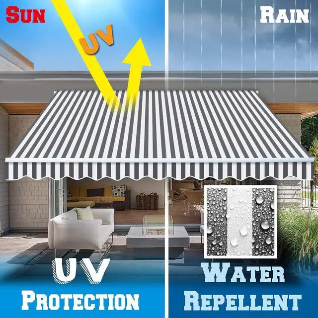 Alt view image 6 of 7 - YardGrow Retractable Awning Fabric Replacement Outdoor Sunshade Canopy Awning Cover for 12' x 8' Awning, Canopy ONLY (Grey with White)