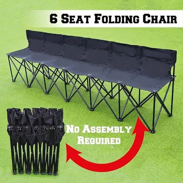 Alt view image 4 of 6 - YardGrow 6 Seater Folding Team Sports Sideline Bench Chairs Folding Soccer Bench Portable Football Camp Outdoor Waterproof (Black)