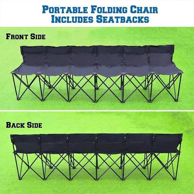 Alt view image 5 of 6 - YardGrow 6 Seater Folding Team Sports Sideline Bench Chairs Folding Soccer Bench Portable Football Camp Outdoor Waterproof (Black)