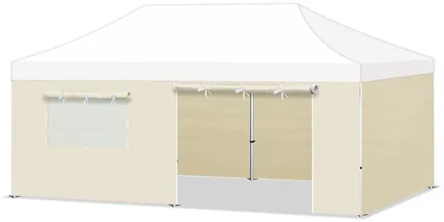 Main image of YardGrow Canopy Sidewall for 10'x20' Pop Up Canopy Tent Gazebo Shelter, 4 Pieces, One with Roller Up Mesh Window and Door (Ecru)