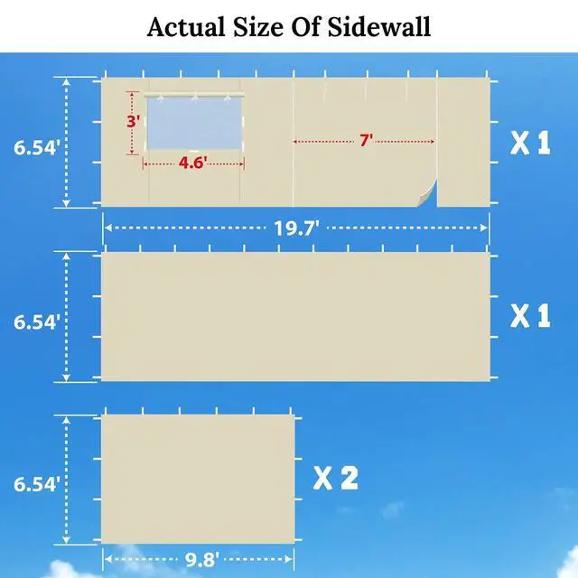 Alt view image 3 of 7 - YardGrow Canopy Sidewall for 10'x20' Pop Up Canopy Tent Gazebo Shelter, 4 Pieces, One with Roller Up Mesh Window and Door (Ecru)