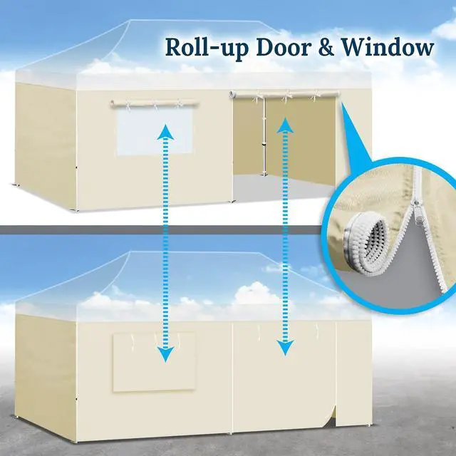 Alt view image 5 of 7 - YardGrow Canopy Sidewall for 10'x20' Pop Up Canopy Tent Gazebo Shelter, 4 Pieces, One with Roller Up Mesh Window and Door (Ecru)