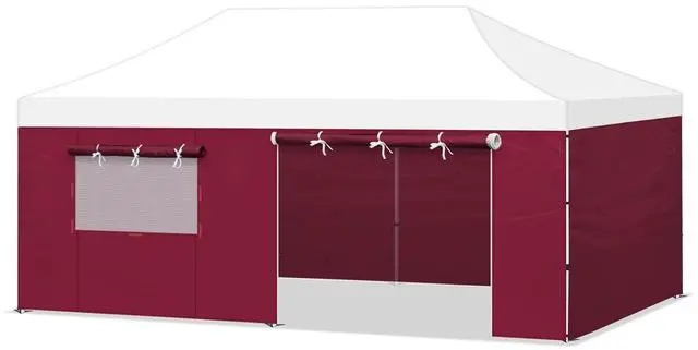 Main image of YardGrow Canopy Sidewall for 10'x20' Pop Up Canopy Tent Gazebo Shelter, 4 Pieces, One with Roller Up Mesh Window and Door (Burgundy)