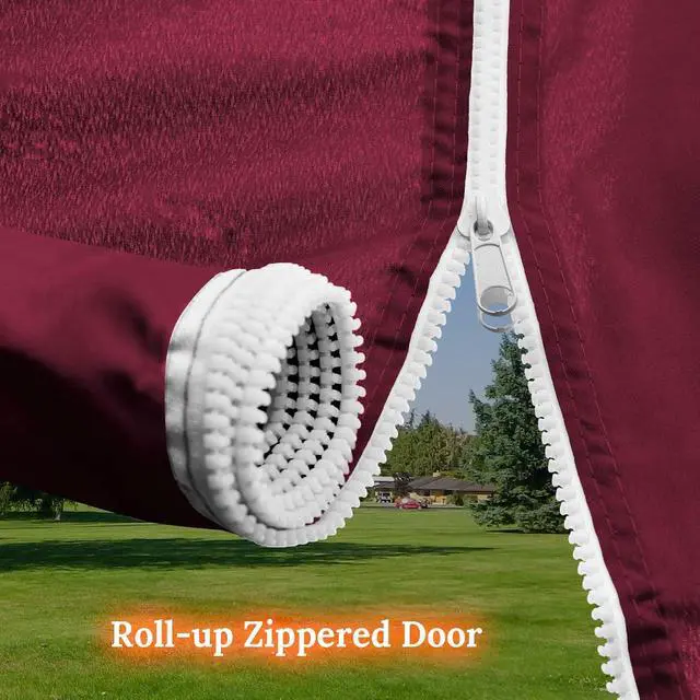 Alt view image 7 of 7 - YardGrow Canopy Sidewall for 10'x20' Pop Up Canopy Tent Gazebo Shelter, 4 Pieces, One with Roller Up Mesh Window and Door (Burgundy)
