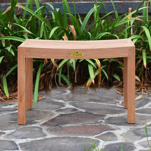 Alt view image 5 of 7 - YardGrow 23.4'' Teak Shower Bench Patio Shower Stool Indoor Outdoor Shower Seat