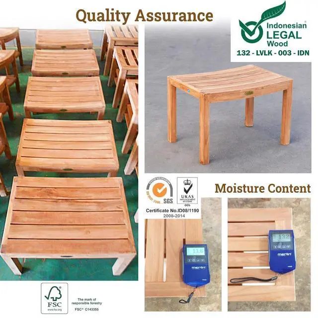 Alt view image 6 of 7 - YardGrow 23.4'' Teak Shower Bench Patio Shower Stool Indoor Outdoor Shower Seat