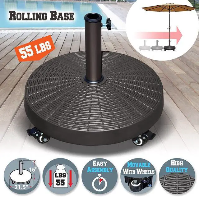 Alt view image 2 of 7 - YardGrow 55lbs Patio Umbrella Base Easy Rolling Umbrella Base Heavy-Duty Stand Resin Weights with Wheels for Outdoor Market Umbrella