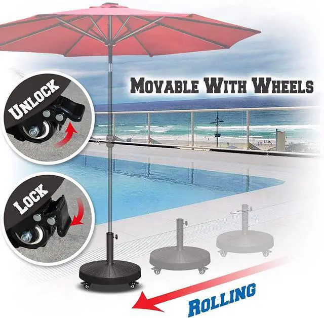 Alt view image 3 of 7 - YardGrow 55lbs Patio Umbrella Base Easy Rolling Umbrella Base Heavy-Duty Stand Resin Weights with Wheels for Outdoor Market Umbrella
