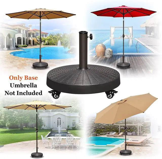 Alt view image 4 of 7 - YardGrow 55lbs Patio Umbrella Base Easy Rolling Umbrella Base Heavy-Duty Stand Resin Weights with Wheels for Outdoor Market Umbrella