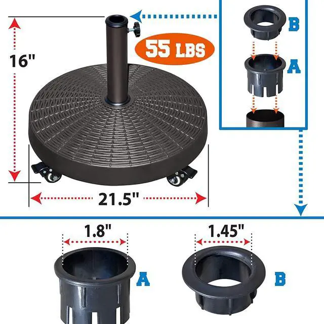 Alt view image 5 of 7 - YardGrow 55lbs Patio Umbrella Base Easy Rolling Umbrella Base Heavy-Duty Stand Resin Weights with Wheels for Outdoor Market Umbrella