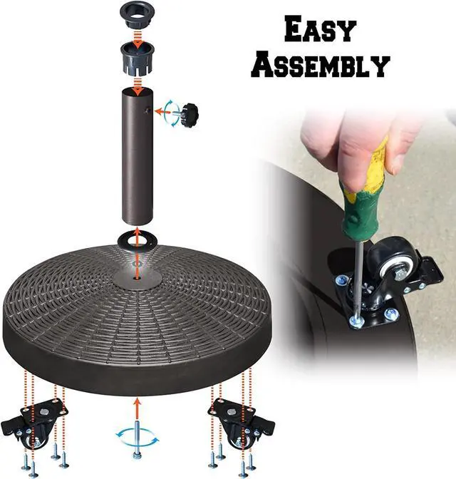 Alt view image 6 of 7 - YardGrow 55lbs Patio Umbrella Base Easy Rolling Umbrella Base Heavy-Duty Stand Resin Weights with Wheels for Outdoor Market Umbrella
