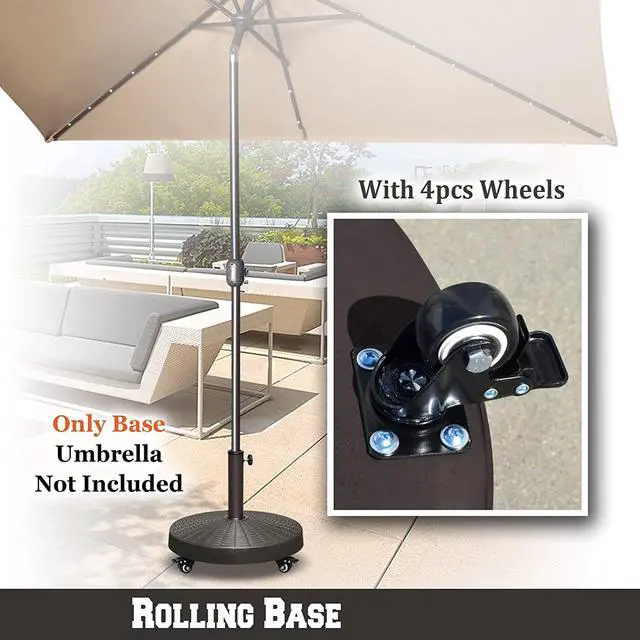 Alt view image 7 of 7 - YardGrow 55lbs Patio Umbrella Base Easy Rolling Umbrella Base Heavy-Duty Stand Resin Weights with Wheels for Outdoor Market Umbrella