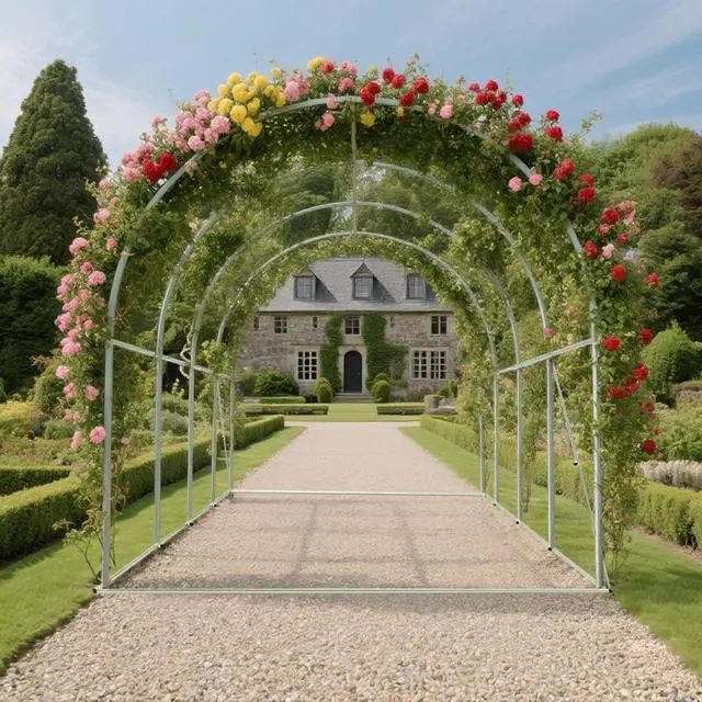 Alt view image 2 of 3 - YardGrow Upgraded Galvanized Steel Frame Large Garden Support Arch Frame Climbing Plant Arch Arbor for Climbing Plant Roses Vines Birthday Wedding Party Decoration Pergola Frame (13x6.5x6.5 FT)