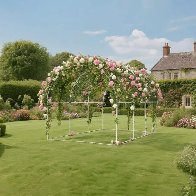 Alt view image 2 of 4 - YardGrow Upgraded Galvanized Steel Frame Large Garden Support Arch Frame Climbing Plant Arch Arbor for Climbing Plant Roses Vines Birthday Wedding Party Decoration Pergola Frame (9.8x6.5x6.5 FT)