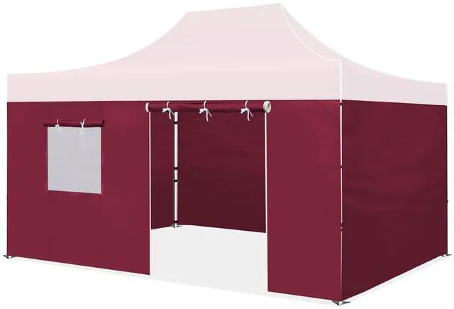 Main image of YardGrow Canopy Sidewall for 10'x15' Pop Up Canopy Tent Gazebo Shelter, 4 Pieces, One with Roller Up Mesh Window and Door (Burgundy)