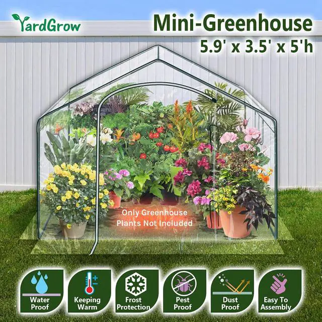 Alt view image 3 of 7 - YardGrow 5.9'x3.5'x5'H Portable Mini Greenhouse Clear Hot House Outdoor Plant Gardening Greenhouse Flower House