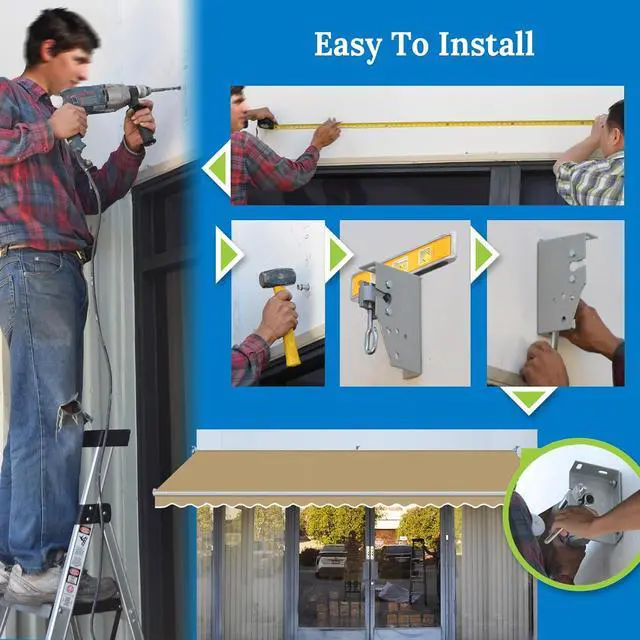 Alt view image 7 of 7 - YardGrow 13'x10' Patio Awning Retractable Awning Sun Shade Manual Patio Deck Awning Outdoor (Tan)