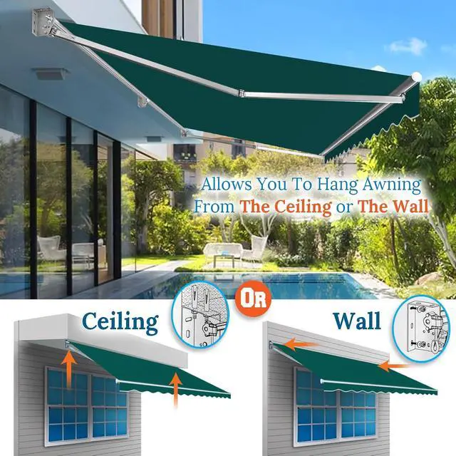 Alt view image 4 of 7 - YardGrow 13'x10' Patio Awning Retractable Awning Sun Shade Manual Patio Deck Awning Outdoor (Green)