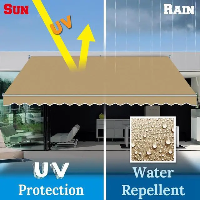 Alt view image 5 of 7 - YardGrow 13'x10' Patio Awning Retractable Awning Sun Shade Manual Patio Deck Awning Outdoor (Tan)