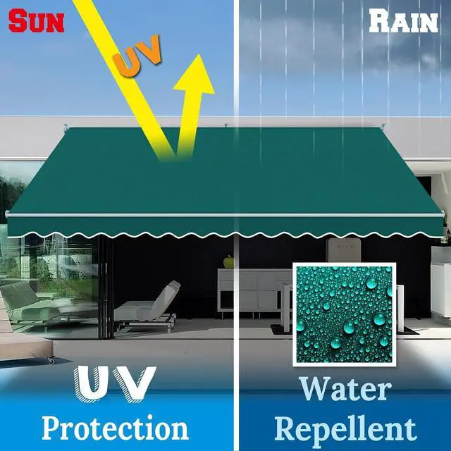 Alt view image 5 of 7 - YardGrow 13'x10' Patio Awning Retractable Awning Sun Shade Manual Patio Deck Awning Outdoor (Green)
