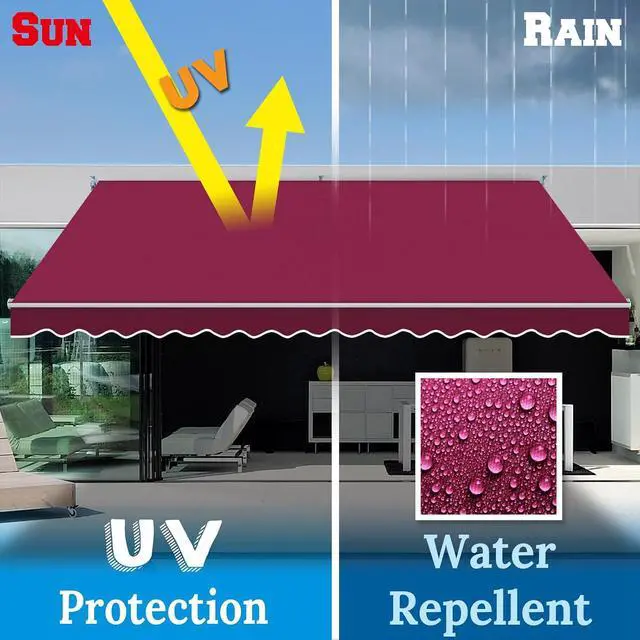 Alt view image 5 of 7 - YardGrow 13'x10' Patio Awning Retractable Awning Sun Shade Manual Patio Deck Awning Outdoor (Burgundy)