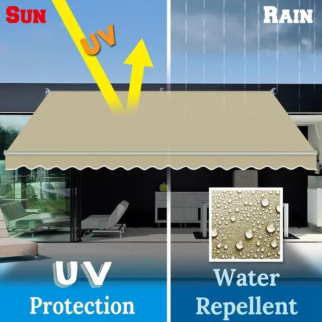 Alt view image 5 of 7 - YardGrow 13'x10' Patio Awning Retractable Awning Sun Shade Manual Patio Deck Awning Outdoor (Beige)