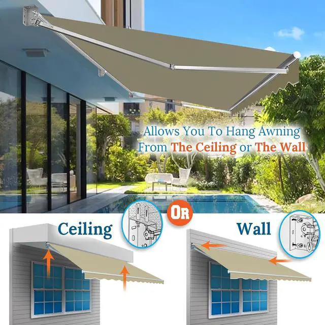 Alt view image 4 of 7 - YardGrow 13'x10' Patio Awning Retractable Awning Sun Shade Manual Patio Deck Awning Outdoor (Beige)