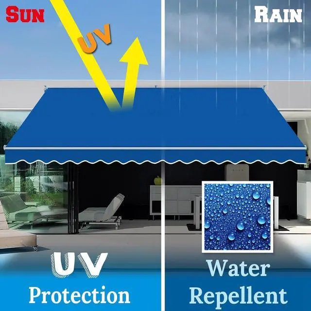 Alt view image 5 of 7 - YardGrow 13'x10' Patio Awning Retractable Awning Sun Shade Manual Patio Deck Awning Outdoor (Blue)