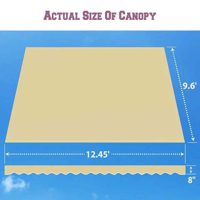 Alt view image 4 of 7 - YardGrow Retractable Awning Fabric Replacement Outdoor Sunshade Canopy Awning Cover for 13' x 10' Awning, Canopy ONLY (Natural)
