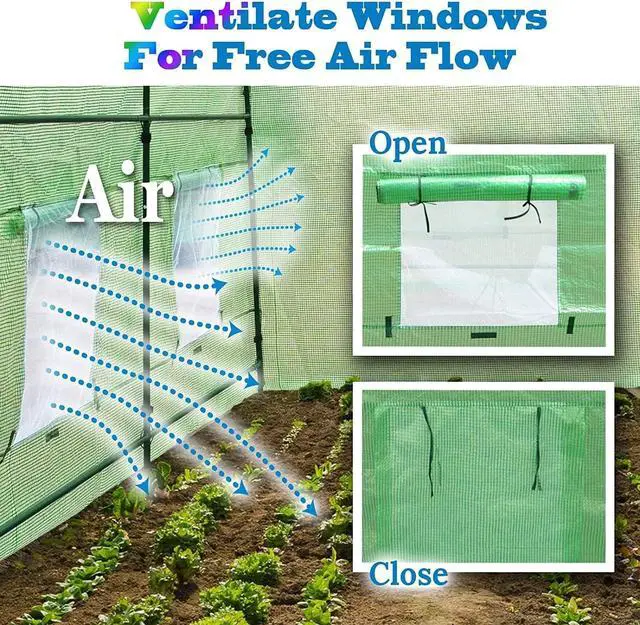 Alt view image 4 of 7 - YardGrow 20' x10' x7' Tunnel Greenhouse Large Greenhouse Walk in Outdoor Plant Gardening Hot Greenhouse w/ Roll-up Zippered Entry Door and 8 Roll-up Side Windows