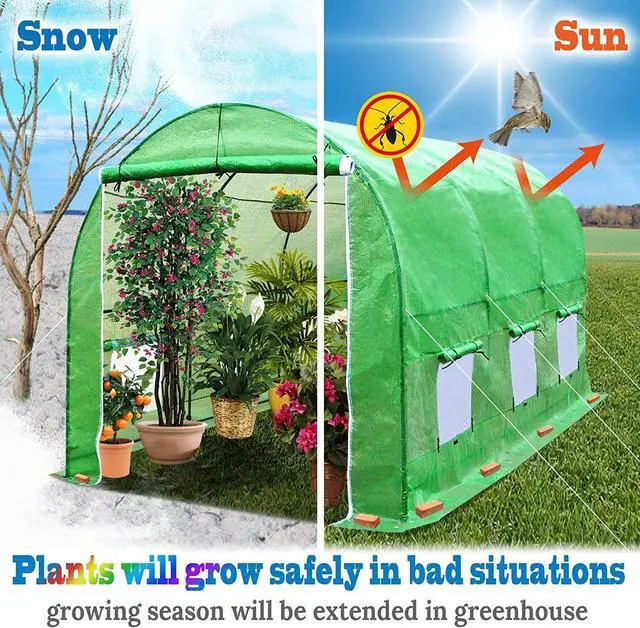 Alt view image 3 of 7 - YardGrow 20' x10' x7' Tunnel Greenhouse Large Greenhouse Walk in Outdoor Plant Gardening Hot Greenhouse w/ Roll-up Zippered Entry Door and 8 Roll-up Side Windows