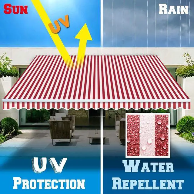 Alt view image 2 of 4 - YardGrow Retractable Awning Fabric Replacement Outdoor Sunshade Canopy Awning Cover for 16' x 10' Awning, Canopy ONLY (Red with White)