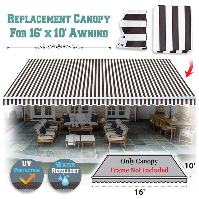 Alt view image 2 of 7 - YardGrow Retractable Awning Fabric Replacement Outdoor Sunshade Canopy Awning Cover for 16' x 10' Awning, Canopy ONLY (Brown with White)