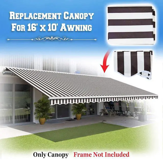 Alt view image 3 of 7 - YardGrow Retractable Awning Fabric Replacement Outdoor Sunshade Canopy Awning Cover for 16' x 10' Awning, Canopy ONLY (Brown with White)