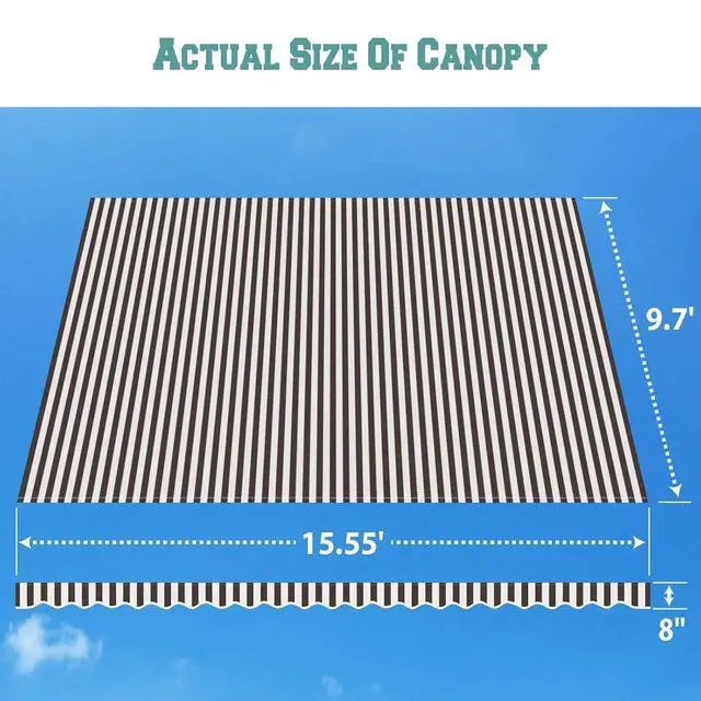 Alt view image 4 of 7 - YardGrow Retractable Awning Fabric Replacement Outdoor Sunshade Canopy Awning Cover for 16' x 10' Awning, Canopy ONLY (Brown with White)