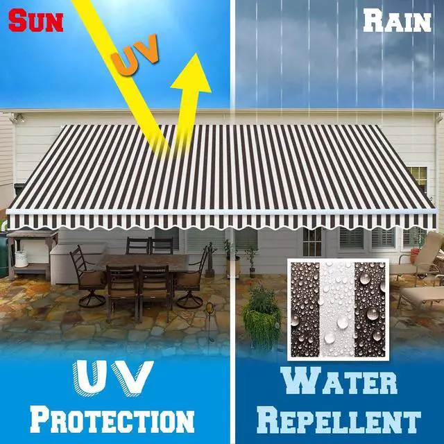 Alt view image 5 of 7 - YardGrow Retractable Awning Fabric Replacement Outdoor Sunshade Canopy Awning Cover for 16' x 10' Awning, Canopy ONLY (Brown with White)