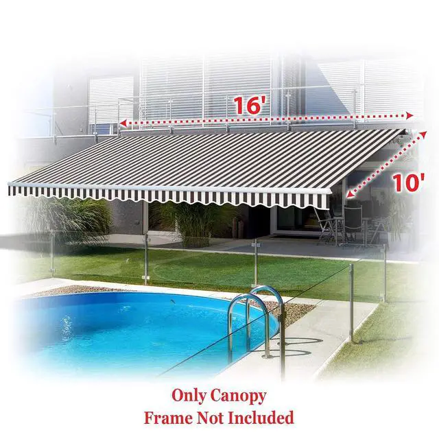 Alt view image 6 of 7 - YardGrow Retractable Awning Fabric Replacement Outdoor Sunshade Canopy Awning Cover for 16' x 10' Awning, Canopy ONLY (Brown with White)
