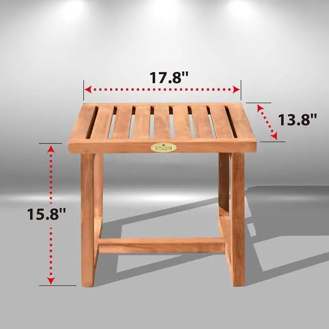 Alt view image 3 of 7 - YardGrow 17.8'' Teak Shower Bench Indoor Shower Seat Outdoor Patio Shower Stool