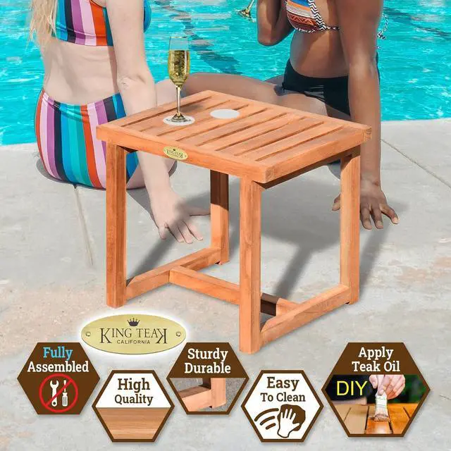 Alt view image 4 of 7 - YardGrow 17.8'' Teak Shower Bench Indoor Shower Seat Outdoor Patio Shower Stool