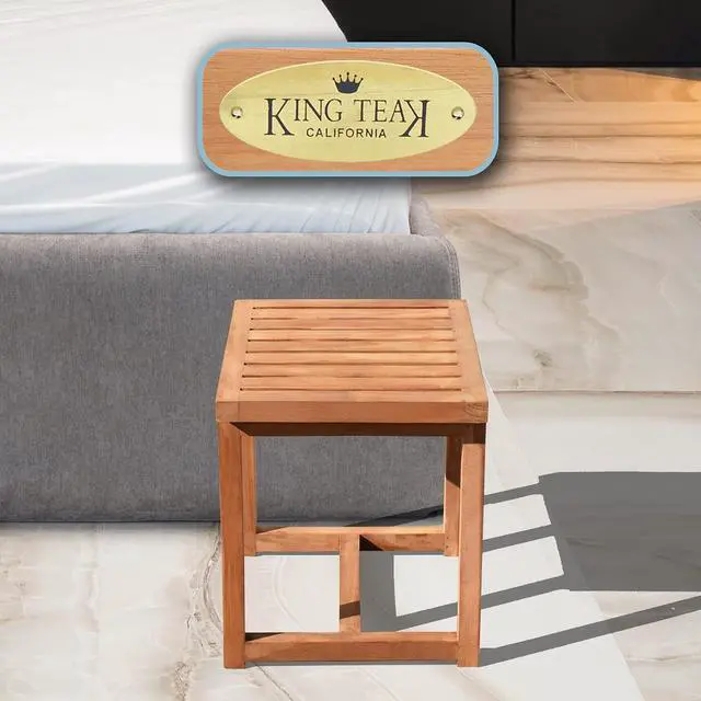 Alt view image 5 of 7 - YardGrow 17.8'' Teak Shower Bench Indoor Shower Seat Outdoor Patio Shower Stool