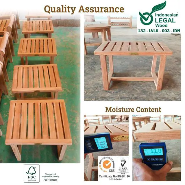 Alt view image 6 of 7 - YardGrow 17.8'' Teak Shower Bench Indoor Shower Seat Outdoor Patio Shower Stool