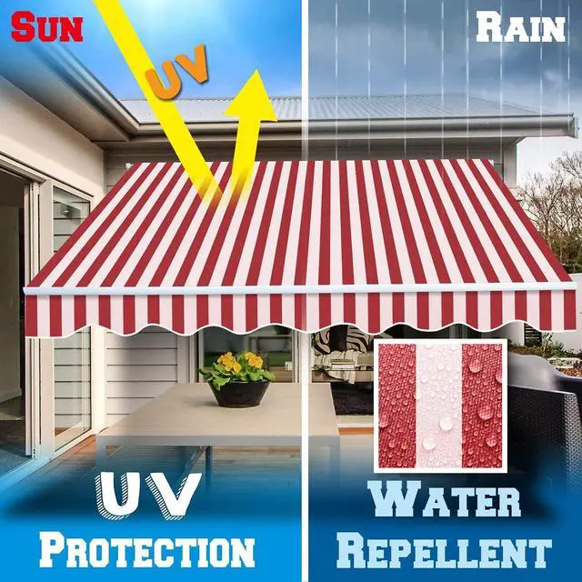 Alt view image 5 of 7 - YardGrow Retractable Awning Fabric Replacement Outdoor Sunshade Canopy Awning Cover for 8' x 6.5' Awning, Canopy ONLY (Red with White)