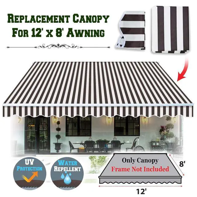 Alt view image 2 of 7 - YardGrow Retractable Awning Fabric Replacement Outdoor Sunshade Canopy Awning Cover for 12' x 8' Awning, Canopy ONLY (Brown with white)