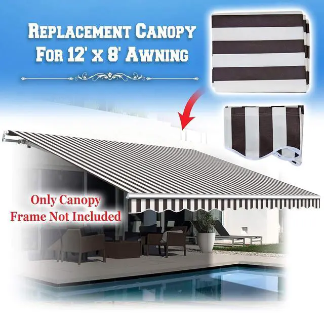 Alt view image 3 of 7 - YardGrow Retractable Awning Fabric Replacement Outdoor Sunshade Canopy Awning Cover for 12' x 8' Awning, Canopy ONLY (Brown with white)