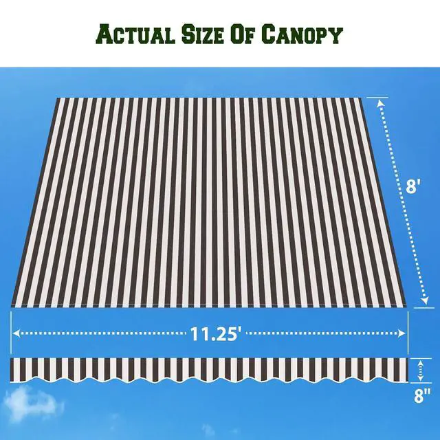 Alt view image 4 of 7 - YardGrow Retractable Awning Fabric Replacement Outdoor Sunshade Canopy Awning Cover for 12' x 8' Awning, Canopy ONLY (Brown with white)