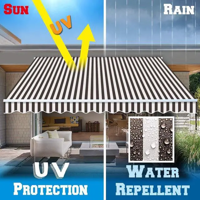 Alt view image 5 of 7 - YardGrow Retractable Awning Fabric Replacement Outdoor Sunshade Canopy Awning Cover for 12' x 8' Awning, Canopy ONLY (Brown with white)